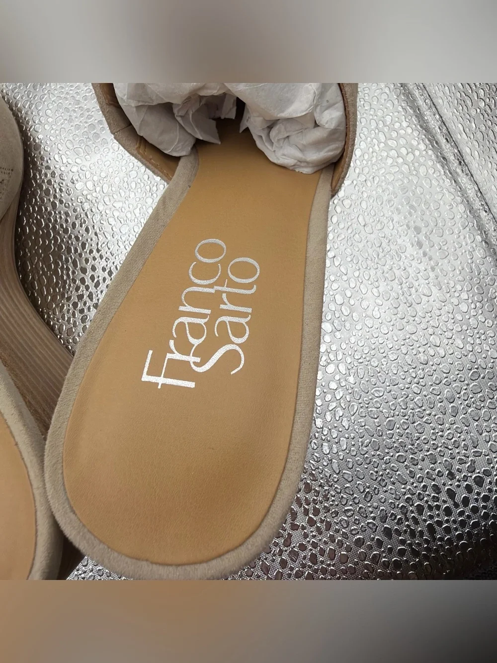 Franco Sarto Beige Suede Wedge Slide Sandals